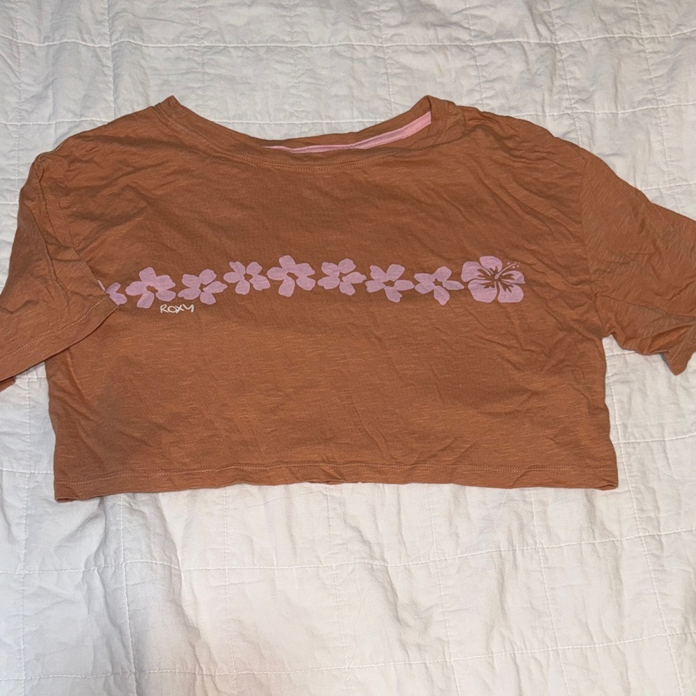 Roxy Terracotta Crop Top with Lavender Floral Pattern